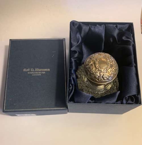 Sterling silver and cut glass globe perfume bottle