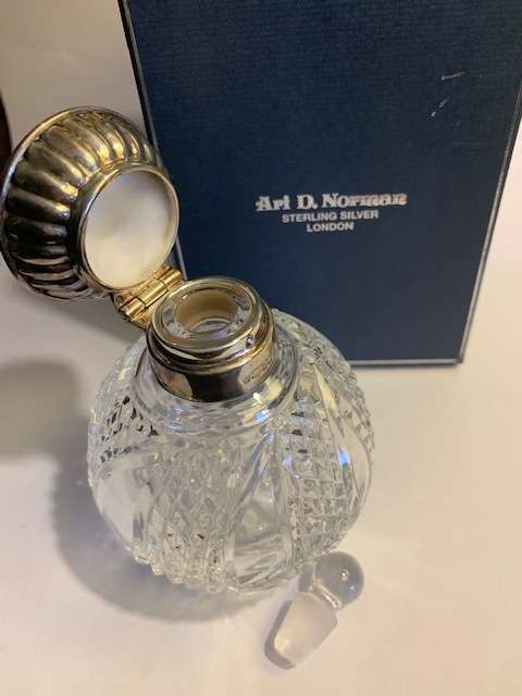 Sterling silver and cut glass globe perfume bottle
