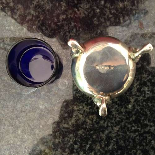 ENGLISH STERLING SILVER FOOTED SALT CELLAR with COBALT LINER,