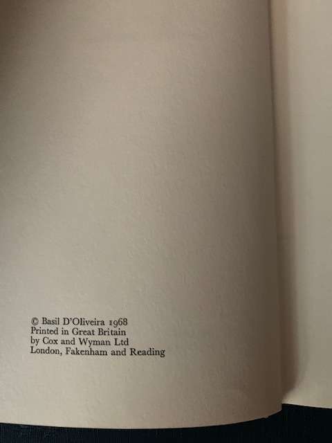 D'Oliveira by John Arlott, 1968, hardcover, First Edition