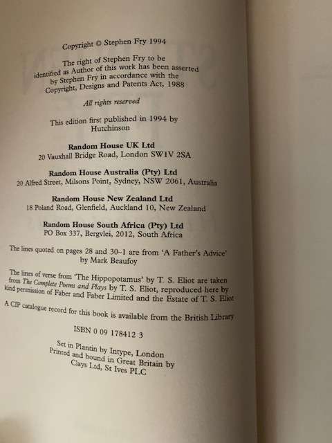 Stephen Fry, The Hippotamus, First Edition