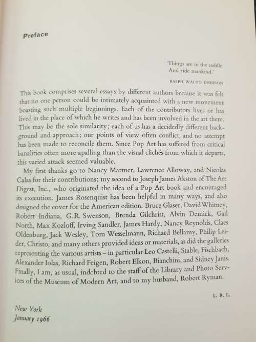Pop Art by Lucy R. Lippard, First Edition, 1966, The world of art library, modern movements