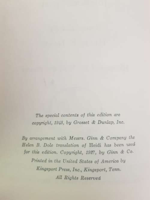 Heidi by Joanna Spyri, First Edition, 1945 illustrated by William Sharp