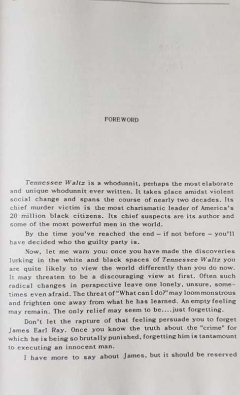 Tennessee Waltz, James Earl Ray, The making of a political prisoner