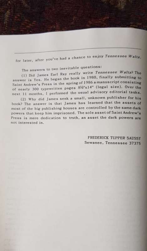 Tennessee Waltz, James Earl Ray, The making of a political prisoner