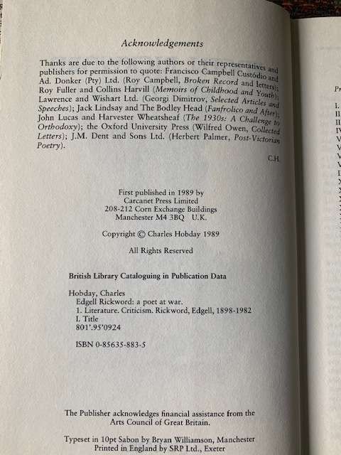 Edgell Rickword, A Poet at War by Charles Hobday