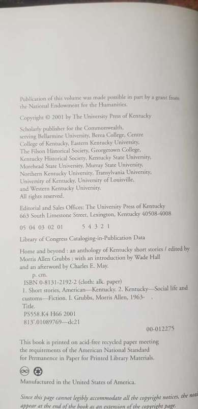 Home and Beyond, First Edition, by Morris Allen Grubbs An anthology of Kentucky short stories