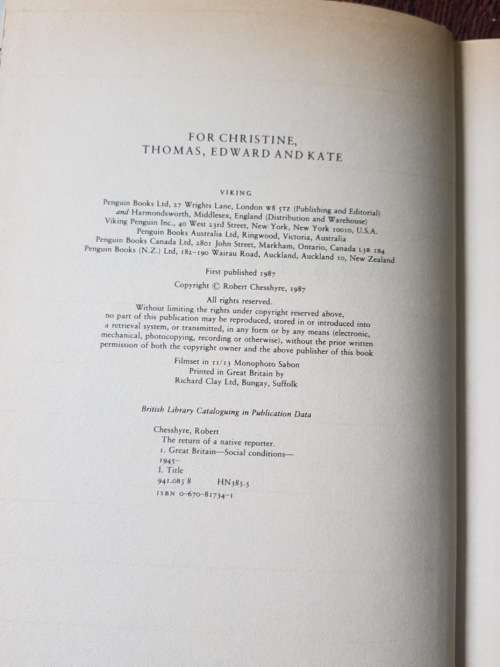 The Return of the Native Reporter, First Edition by Robert Chesshyre