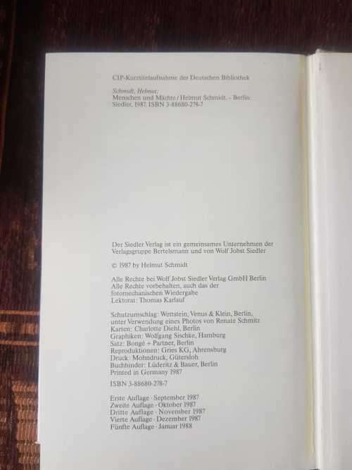 Menschen Und Mächte, First Edition by Helmut Schmidt