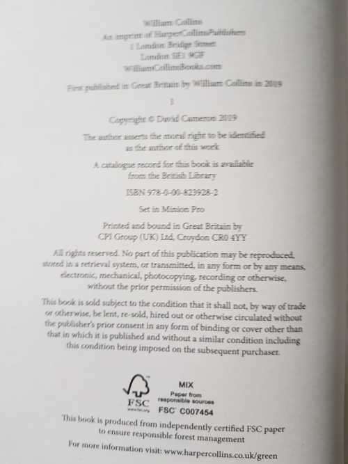 David Cameron, First Edition, For The Record