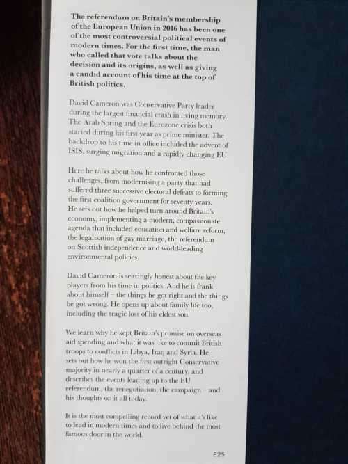 David Cameron, First Edition, For The Record