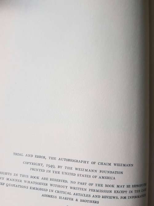 Trial and Error, First Edition by Chaim Weizmann, 1949