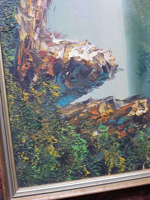Chinese Asian Oriental Oil on Board Painting Framed Vintage