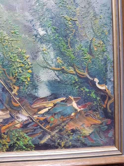 Chinese Asian Oriental Oil on Board Painting Framed Vintage