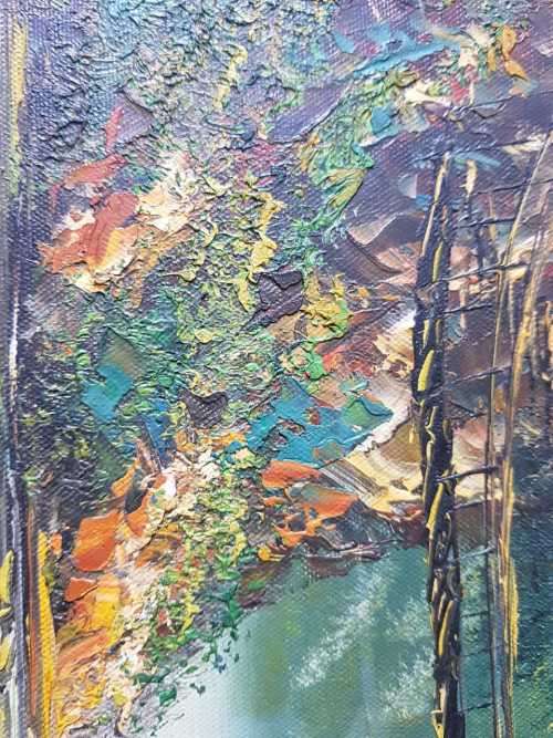 Chinese Asian Oriental Oil on Board Painting Framed Vintage