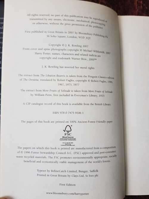 Harry Potter and the Deathly Hallows, First Edition