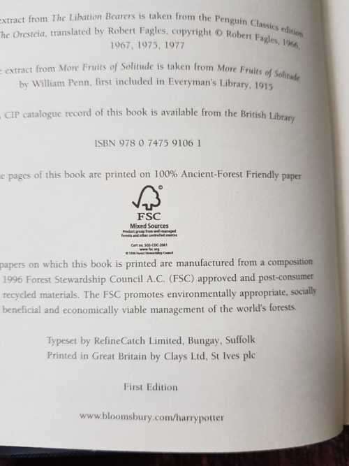 Harry Potter and the Deathly Hallows, First Edition