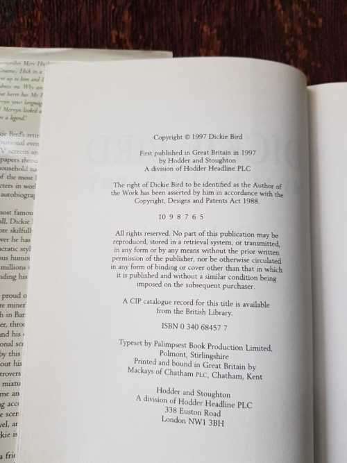 Dickie Bird, First Edition, my autobiography, by Michael Parkinson