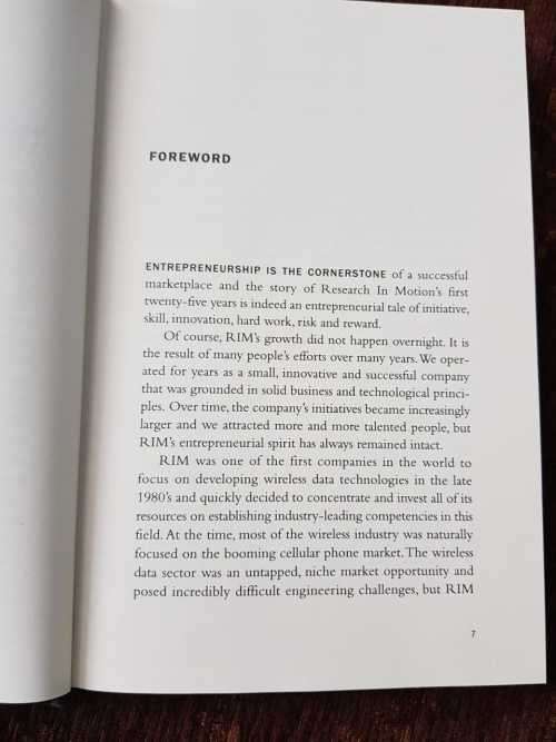Blackberry, First Edition by Rod McQueen.  The inside story of research in motion.