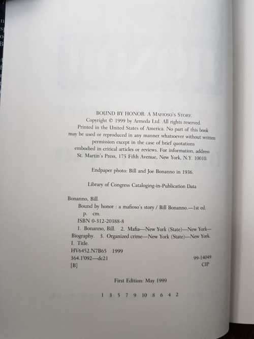 Bound by Honour, First Edition by Bill Bonanno