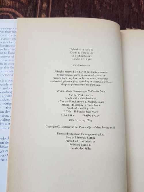 Laurens van der Post, First Edition, A Walk with a White Bushman
