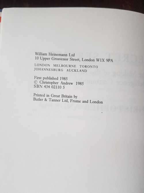 Secret Service, First Edition by Christopher Andrew