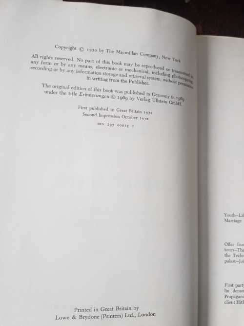 Inside the Third Reich, First Edition by Albert Speer