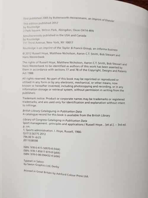 Sport Management, principles and applications