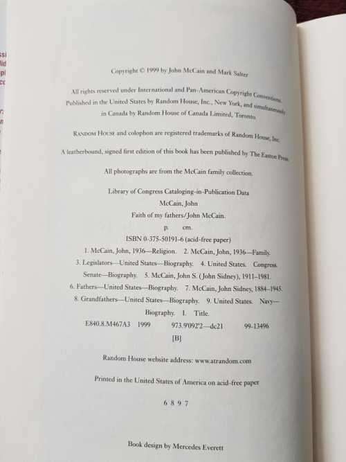 Faith of My Fathers, First Edition by John McCain with Mark Salter