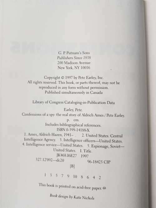 Confessions of a Spy, First Edition by Pete Earley.