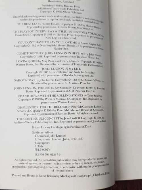 The Lives of John Lennon, First Edition by Albert Goldman