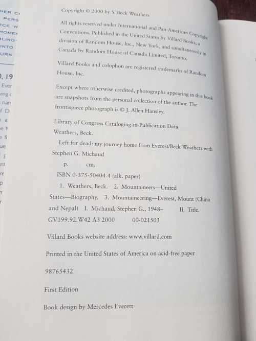 Left for Dead, First Edition by Beck Weathers with Stephen G. Michaud.