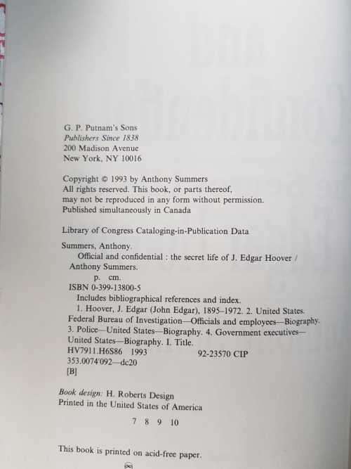 Official and Confidential, First Edition by Anthony Summers