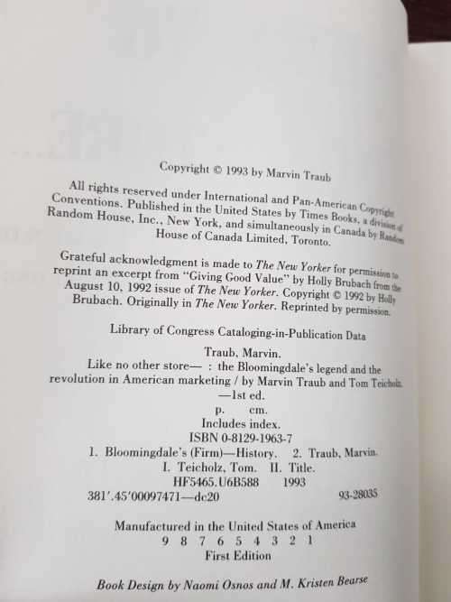 Like No other Store, Bloomingdales, First Edition by Martin Traub and Tom Teicholz