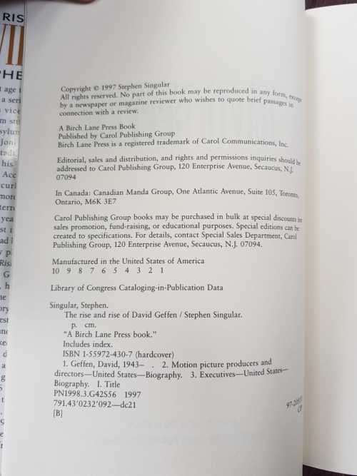 David Geffen, The Rise and Fall, First Edition by Stephen Singular