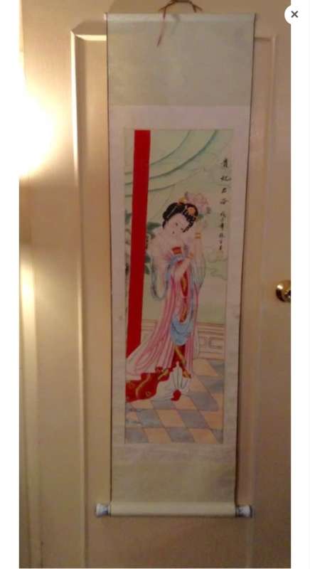 Oriental Asian scroll Blue and White porcelain roller Stamped