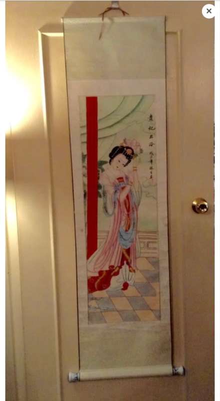 Oriental Asian scroll Blue and White porcelain roller Stamped