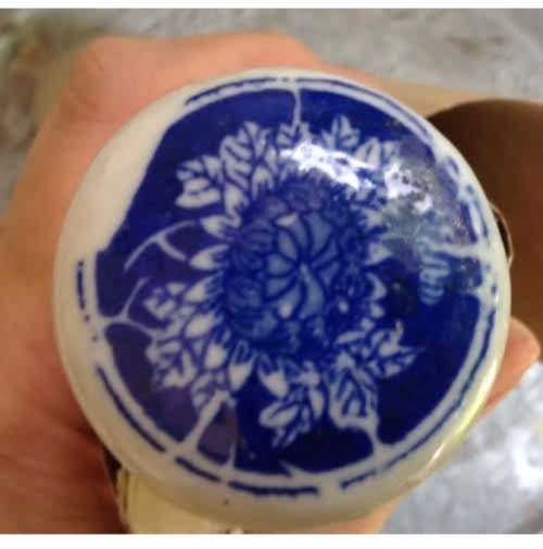 Oriental Asian scroll Blue and White porcelain roller Stamped