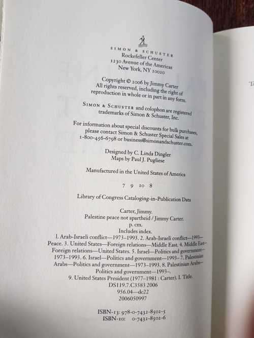 Jimmy Carter, Palestine, Peace not Apartheid, First Edition