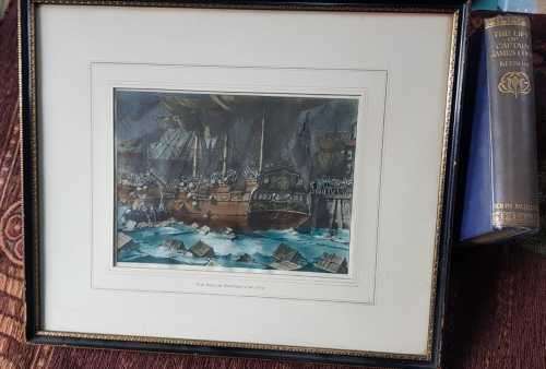 The Life of Captain James Cook including framed Boston Tea Party vintage print and 1911   second edi
