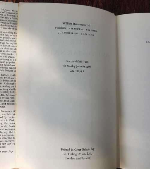The Great Barney Barnato, First Edition by Stanley Jackson.
