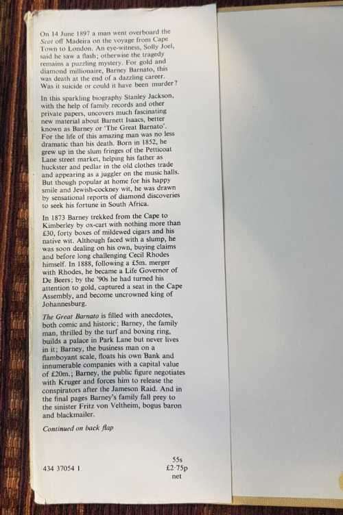 The Great Barney Barnato, First Edition by Stanley Jackson.