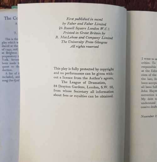 The Cocktail Party, First Edition by T. S. Eliot, A comedy. RARE COPY !