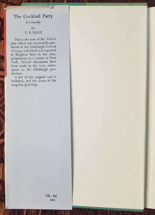 The Cocktail Party, First Edition by T. S. Eliot, A comedy. RARE COPY !