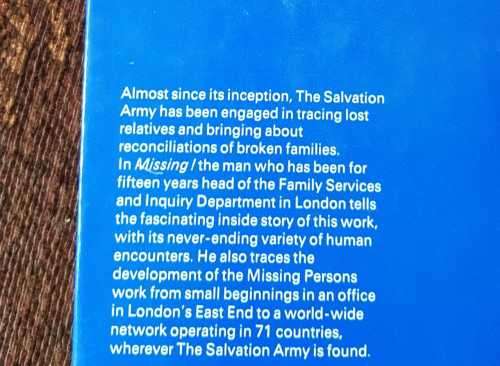 The Salvation Army, First Edition Missing, The inside story of The Salvation Armys missing persons