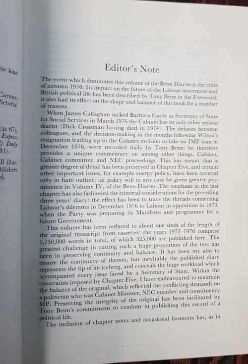Tony Benn, Against the Tide 1973-76, Diaries, First Edition