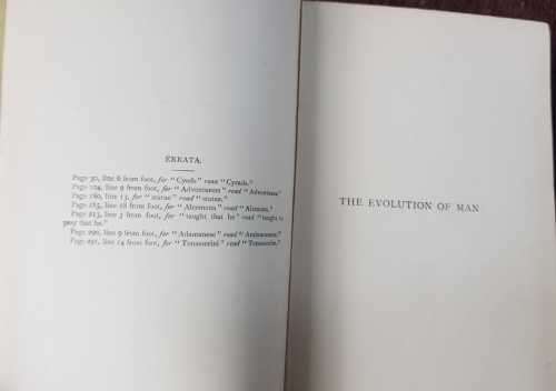 The Evolution of Man, First Edition. His religious systems, and ethics 1899, Watts & Co