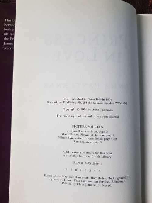 Princess Diana, Princess in Love, First Edition by Anna Pasternak.