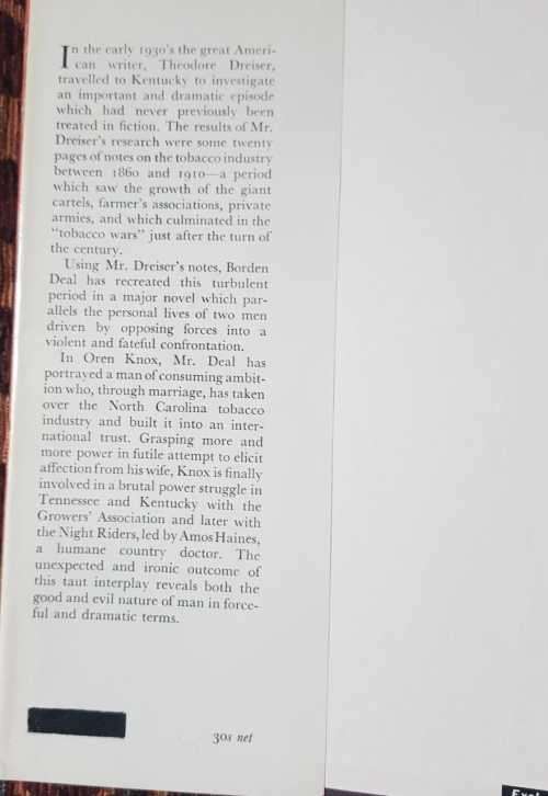 The Tobacco Men by Borden Deal, First Edition
