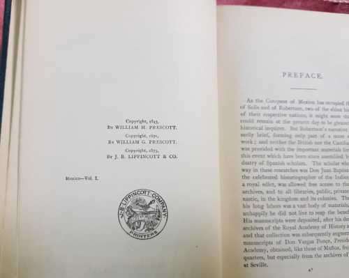 Rare ! Prescotts Conquest of Mexico (1873 First Edition) Vol I, II and III by John Poster Kirk